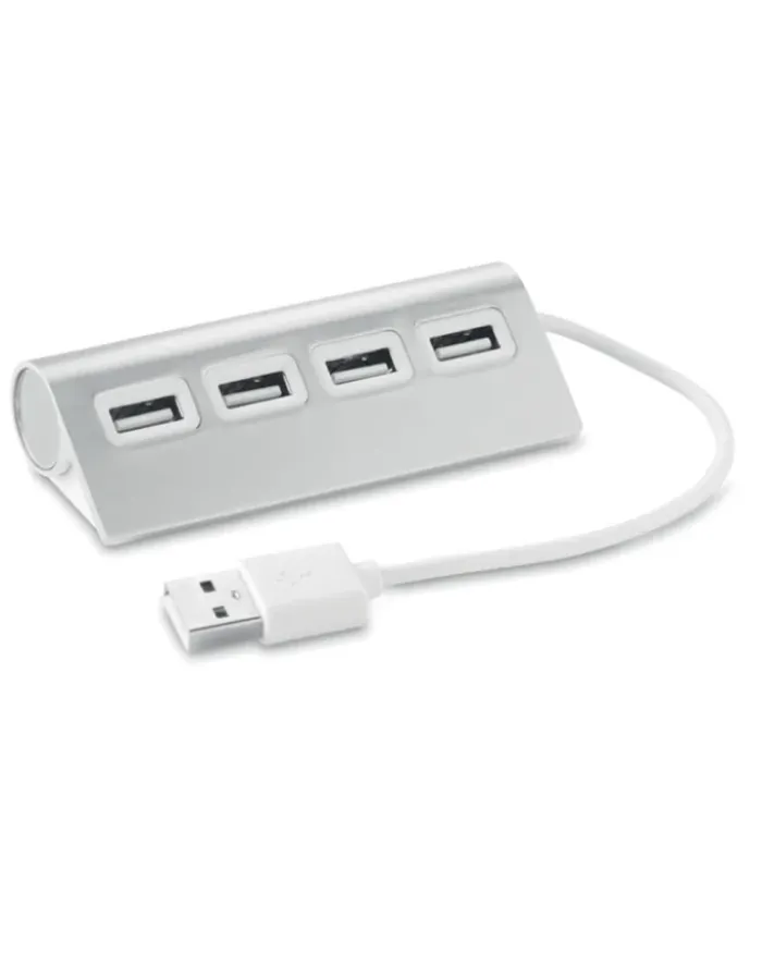 ALUHUB Hub USB 4 Porte in Alluminio Argento, Cavo 14,5 cm, 57g