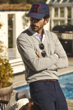 Ashland Pullover Uomo Scollo a V, 100% Cotone, Maglia Grigia