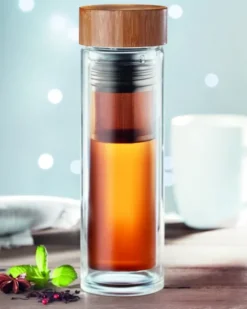 BATUMI GLASS Bottiglia borosilicato 420ml con infusore bamboo