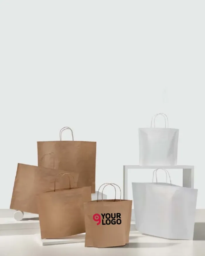 B-BAGS Shopper Kraft Avana 46cm - Maniglia Ritorta, Carta 90g/m²