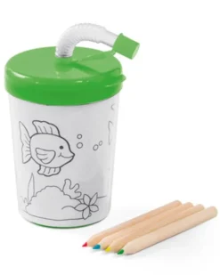 Bicchiere colorabile 200ml con cannuccia e matite in scatola regalo