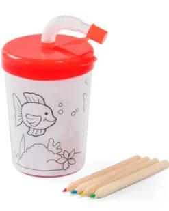 Bicchiere colorabile 200ml con cannuccia e matite in scatola regalo