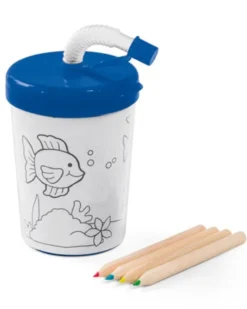 Bicchiere colorabile 200ml con cannuccia e matite in scatola regalo