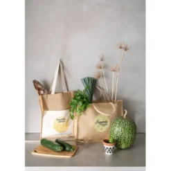 Borsa in juta naturale con tasca frontale e manici in cotone 65cm