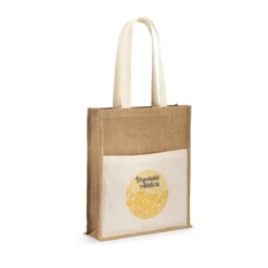 Borsa in juta naturale con tasca frontale e manici in cotone 65cm