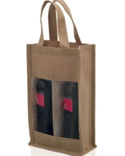 Borsa Koop juta laminata per 2 bottiglie con finestra trasparente