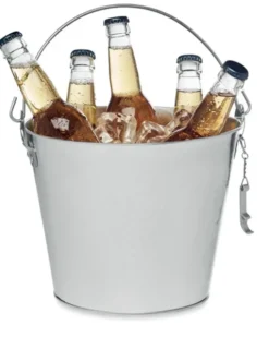 BUCKY Secchio Birra Metallo 4L con Manici e Apribottiglie Argento