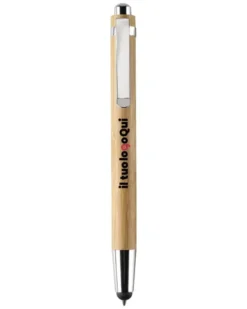 BYRON Penna sfera bamboo con punta touch, refill blu, clip metallo