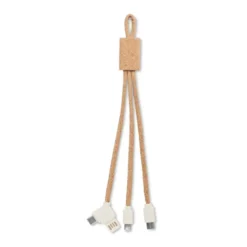 CABIE Cavo 3 in 1 Bamboo Naturale USB-A/C con 3 Uscite, 22 cm