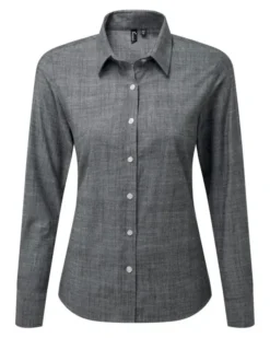Camicia Chambray Donna Cotone Slub Manica Lunga Classic