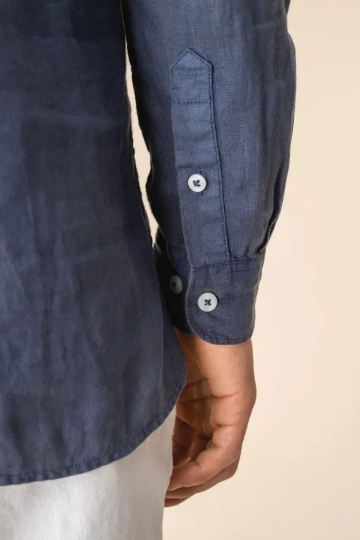 Camicia uomo con collo alla coreana slavata in lino