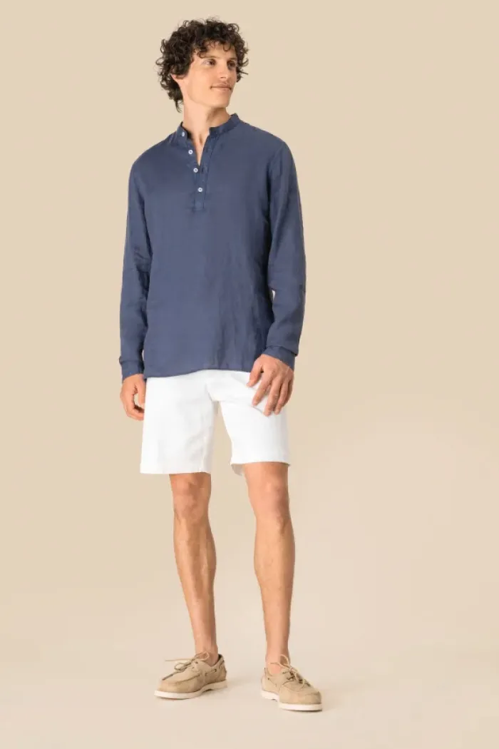Camicia uomo con collo alla coreana slavata in lino