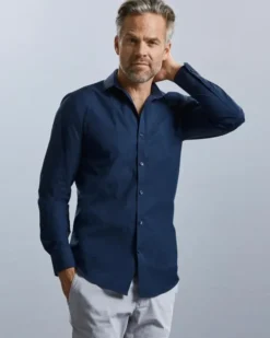 Camicia uomo slim stretch Lycra® T400, bianca, colletto corto