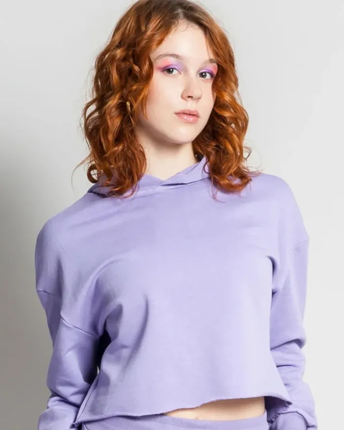 Felpa crop con cappuccio in cotone Ring Spun