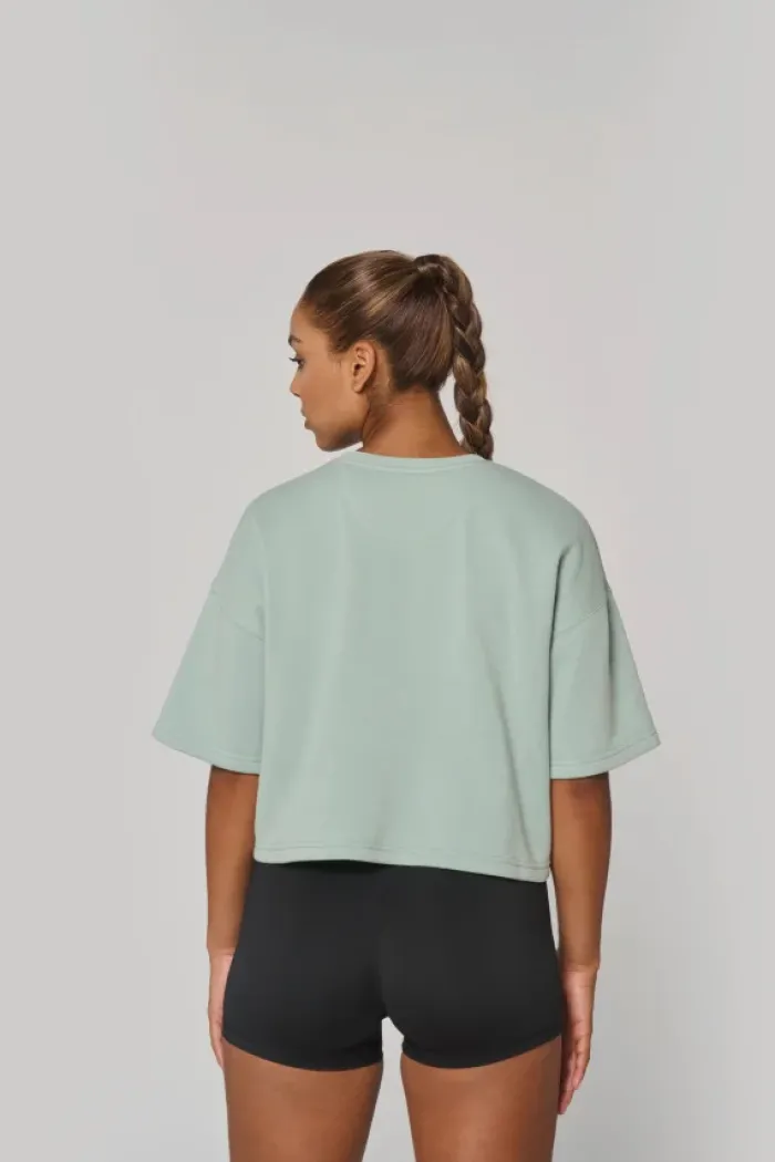 Felpa donna crop girocollo a maniche corte, personalizzabile
