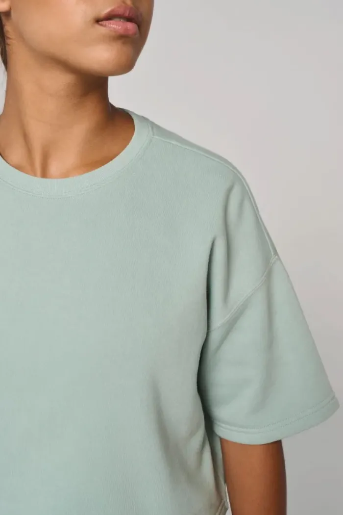 Felpa donna crop girocollo a maniche corte, personalizzabile