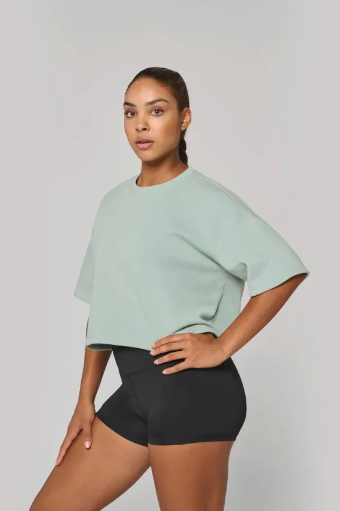 Felpa donna crop girocollo a maniche corte, personalizzabile