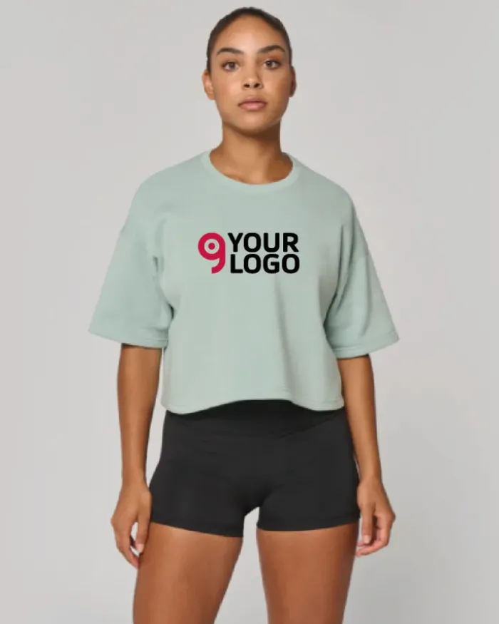 Felpa donna crop girocollo a maniche corte, personalizzabile