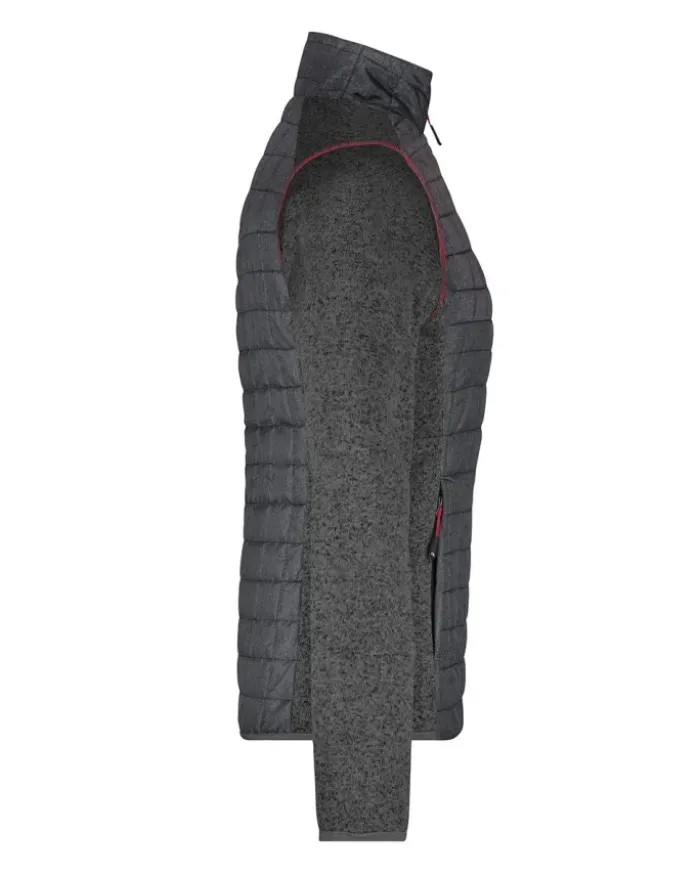 Giacca ibrida donna , pile e trapuntata, zip, grigio mélange