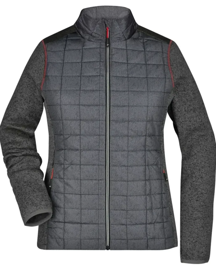 Giacca ibrida donna , pile e trapuntata, zip, grigio mélange