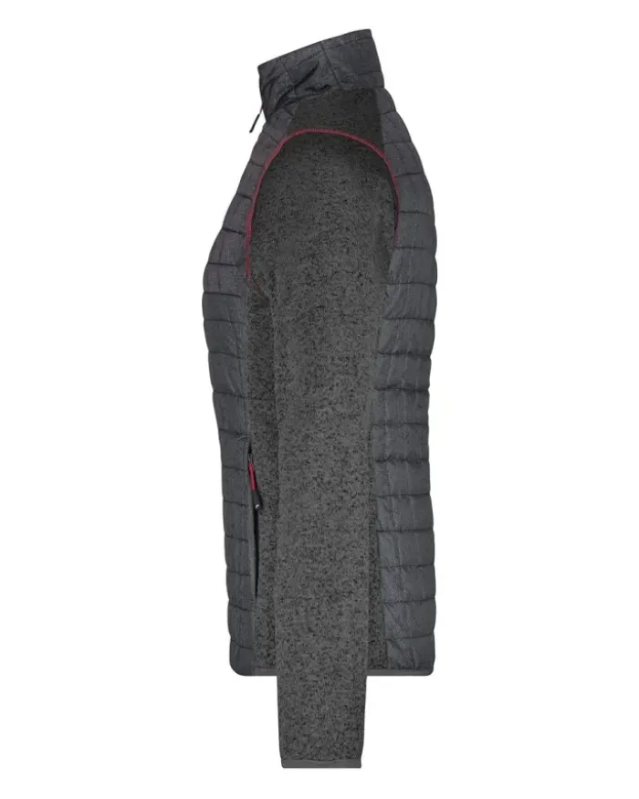 Giacca ibrida donna , pile e trapuntata, zip, grigio mélange