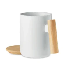 MAJEST Tazza 380ml in porcellana con coperchio e manico bamboo