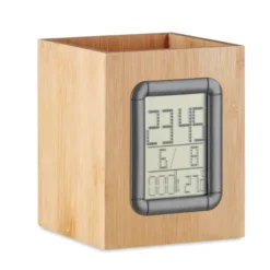 MANILA Portapenne bamboo con calendario, sveglia e termometro