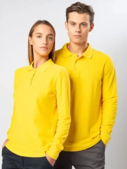 Polo a maniche lunghe, cotone piqué 180g, vari colori