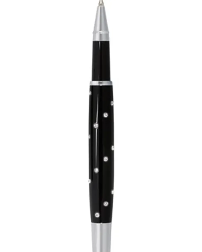 Roller penna nera RIGA in ottone con Swarovski e clip metallica
