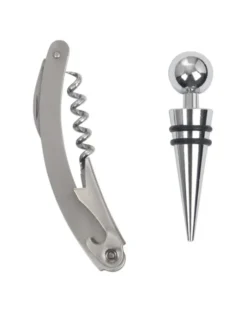 Set da Vino Duet in Bambù e Acciaio Inox con Cavatappi 13x10 cm