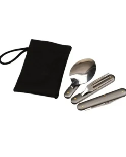 Set posate CAMPING inox 3 in 1 Outdoor con custodia nylon nera