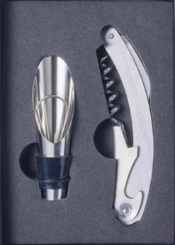 Set vino Dale 2 accessori acciaio inox con cavatappi e versatore