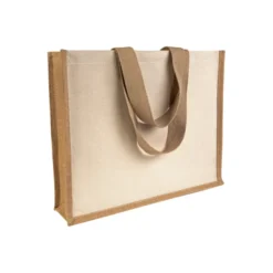 Shopper con soffietto alla base in juta e canvas