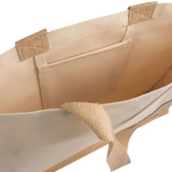 Shopper con soffietto alla base in juta e canvas