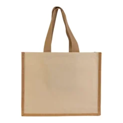 Shopper con soffietto alla base in juta e canvas