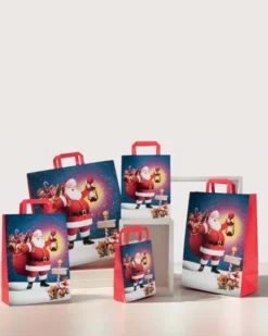Shopper Natale Monopatinato Carta 32x45cm Rosso Maniglia Piatta