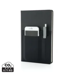 Taccuino A5 Deluxe Nero con Tasche Porta Smartphone e Penna