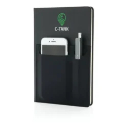 Taccuino A5 Deluxe Nero con Tasche Porta Smartphone e Penna