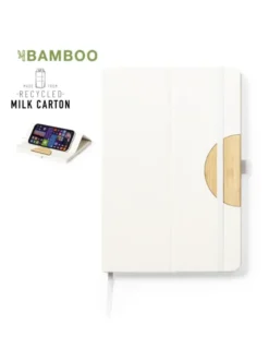 Taccuino Torya in cartone riciclato con supporto smartphone beige