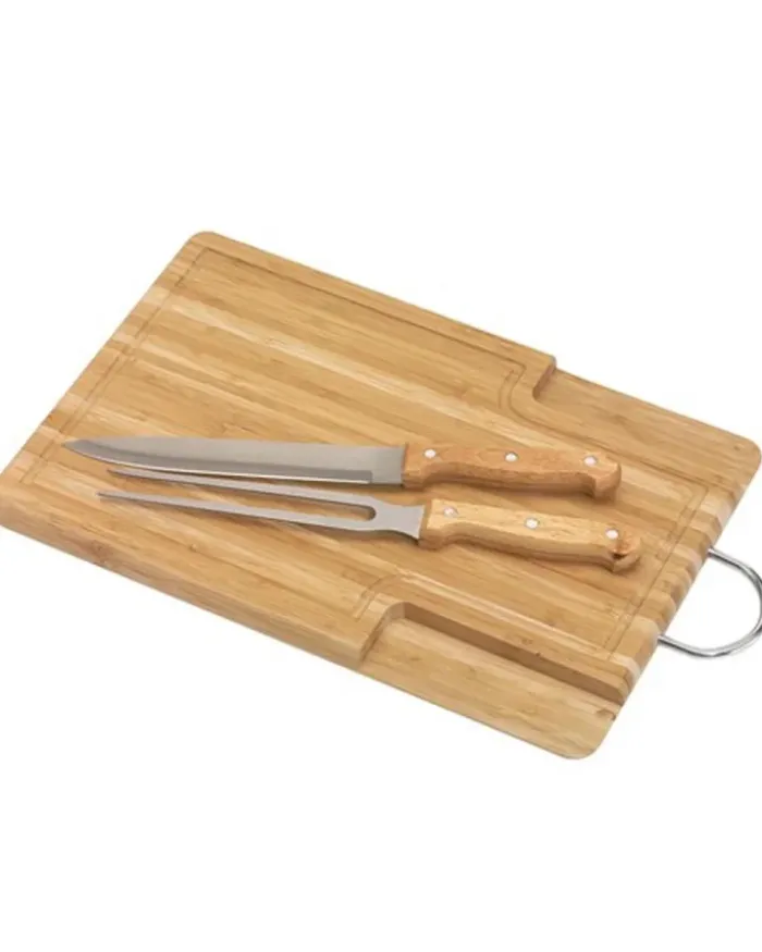 Tagliere Bambù-Cut con coltello e forchetta inox, 43x25 cm