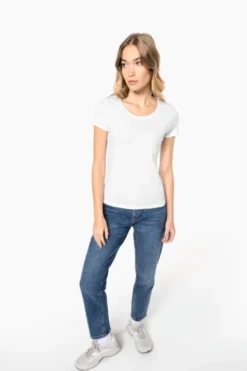 T-shirt donna maniche corte e collo con bordi a taglio vivo