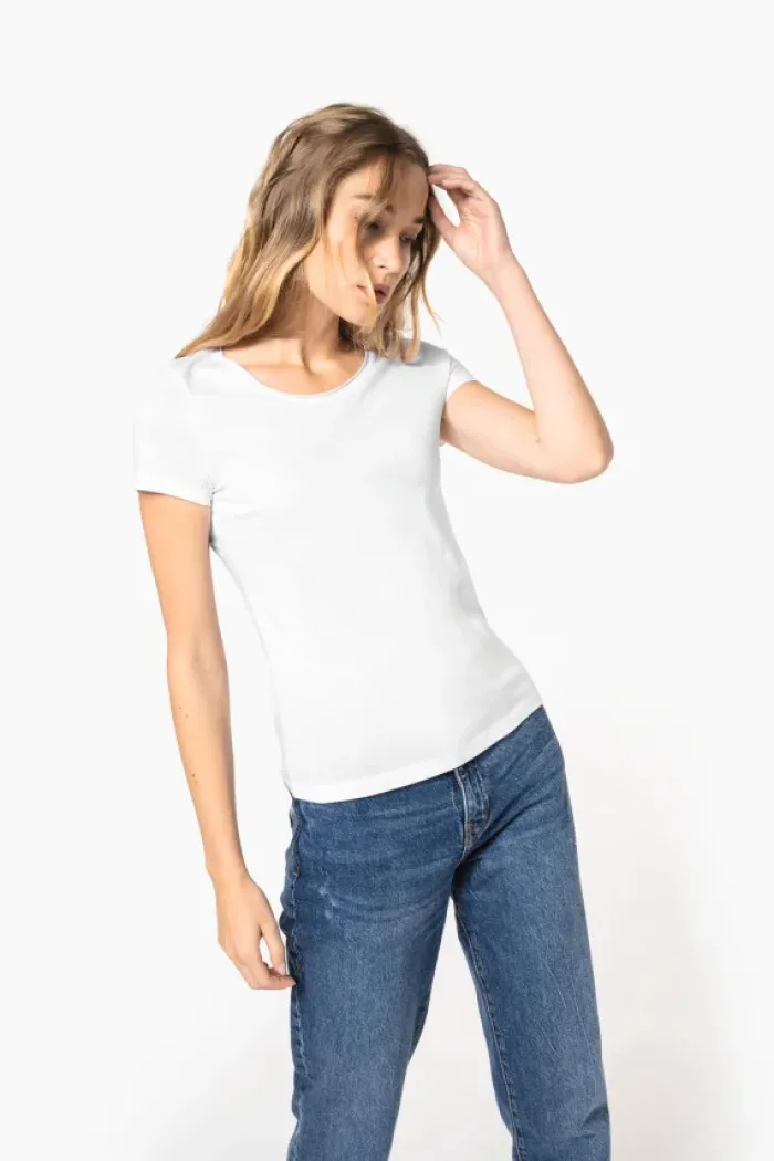 T-shirt donna maniche corte e collo con bordi a taglio vivo
