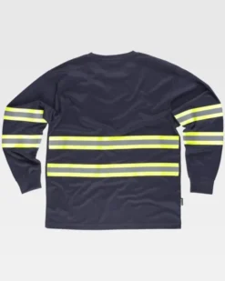 T-shirt manica lunga rifrangente in poliestere, bande alta visibilità