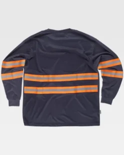 T-shirt manica lunga rifrangente in poliestere, bande alta visibilità