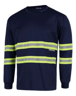 T-shirt manica lunga rifrangente in poliestere, bande alta visibilità