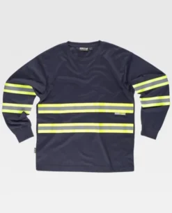 T-shirt manica lunga rifrangente in poliestere, bande alta visibilità