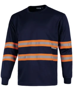 T-shirt manica lunga rifrangente in poliestere, bande alta visibilità