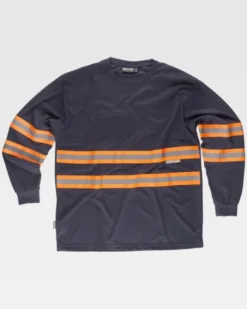 T-shirt manica lunga rifrangente in poliestere, bande alta visibilità